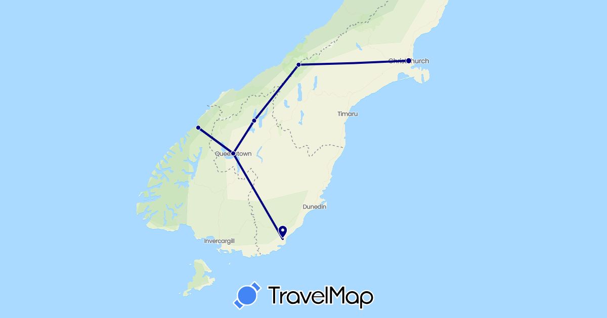 TravelMap itinerary: driving in New Zealand (Oceania)